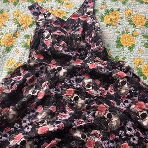 Hell Bunny Black and Pink Skull Floral Dress
